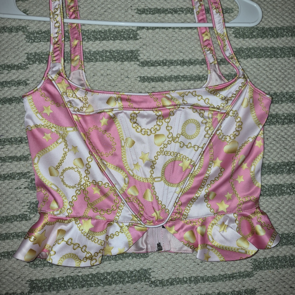 Sugar Thrillz Pink and Gold Chain Crop Top